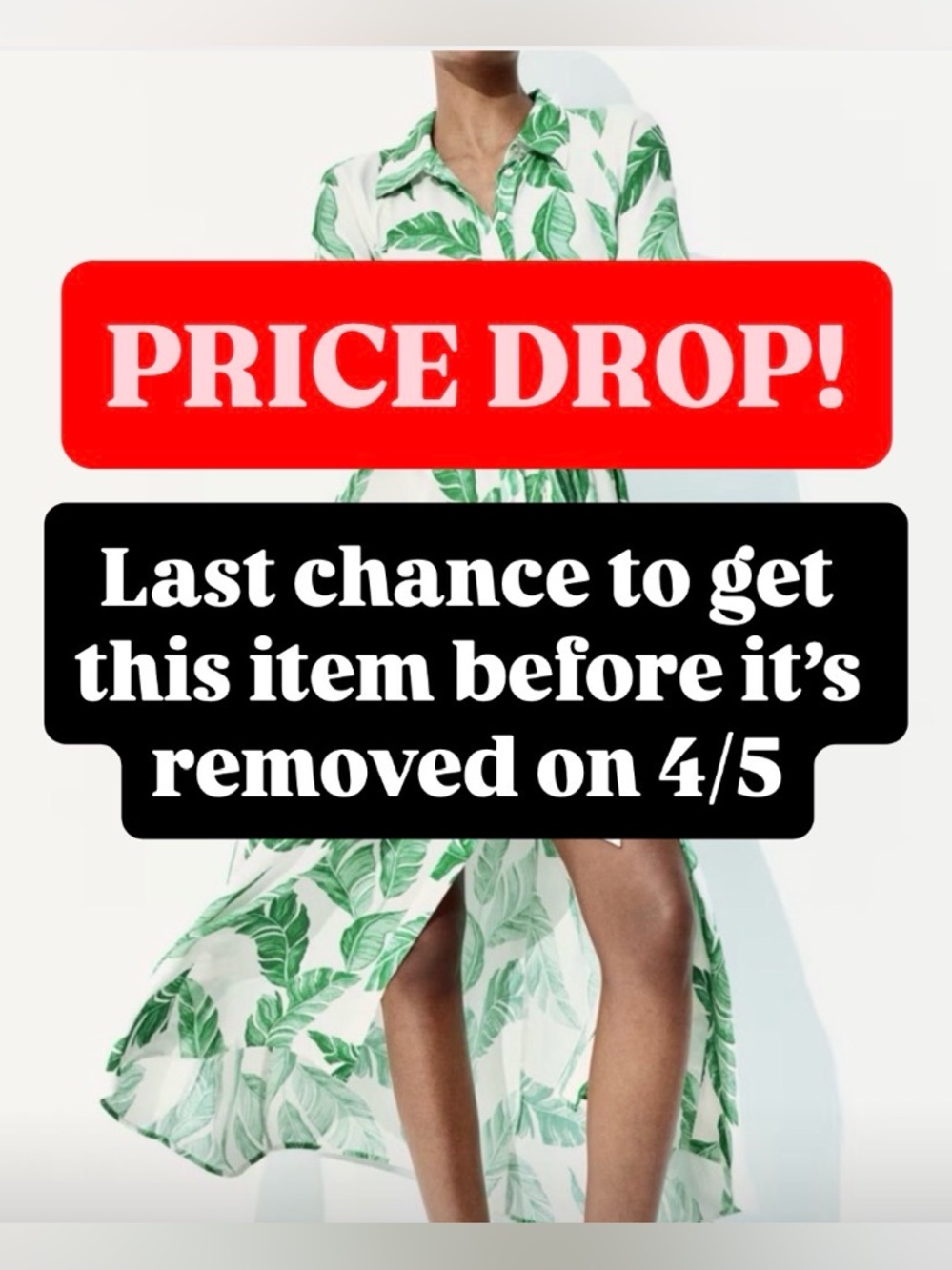 NWT H&M Tie-belt shirt dress white & green leaf pattern XL